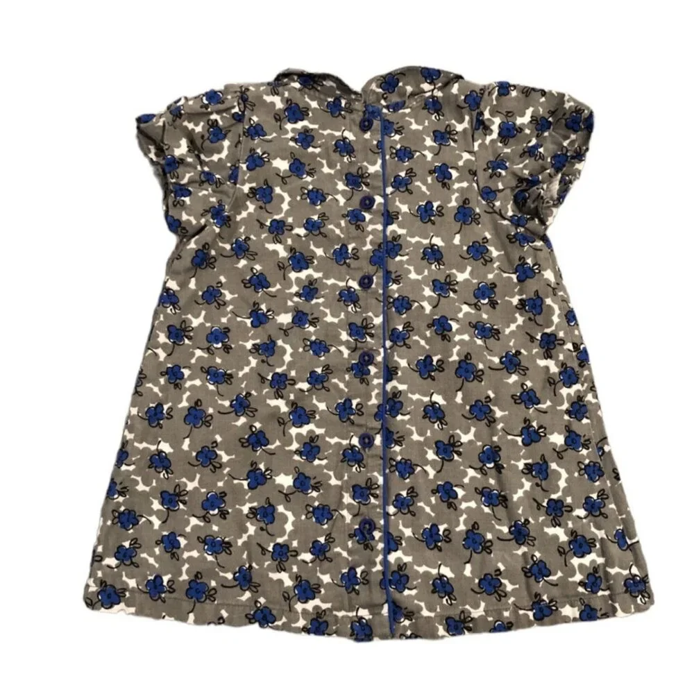 Baby Boden 6-12m Grey & Blue Floral Pretty Collar Dress